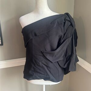 NEW Balmain Paris Black One-Shoulder Draped Silk side zip‎ Top Asymmetrical 42